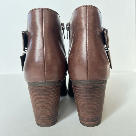 Clarks Artisan Palma Rena Side Zip Brown Western Heeled Ankle Boot Bootie SZ 8.5 - Picture 4 of 12